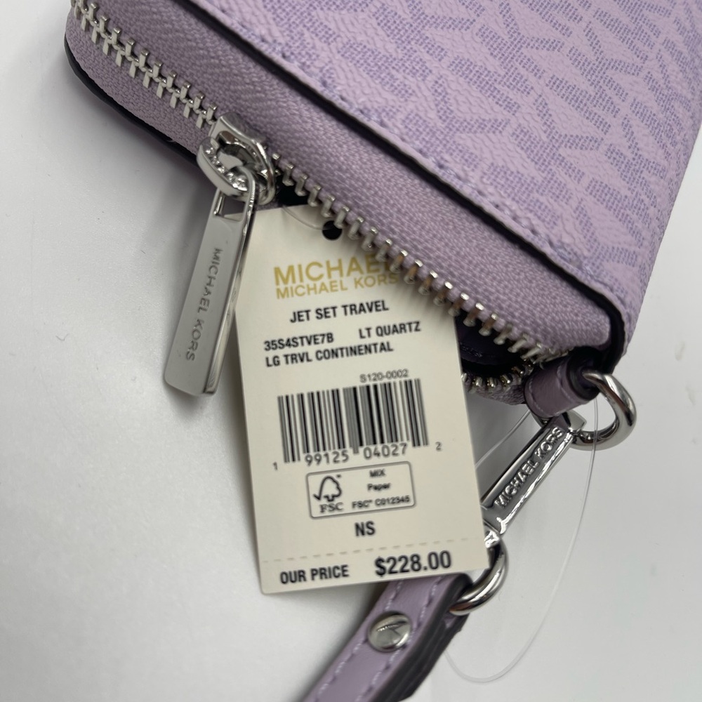 MICHAEL KORS Jet Set Large Signature Logo Continental Wallet Wristlet Phone NWT - Picture 11 of 16